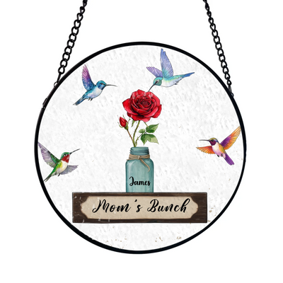 Mom’s Flower Bunch Suncatcher – Personalized Window Stained Glass, Custom Gift For Mother