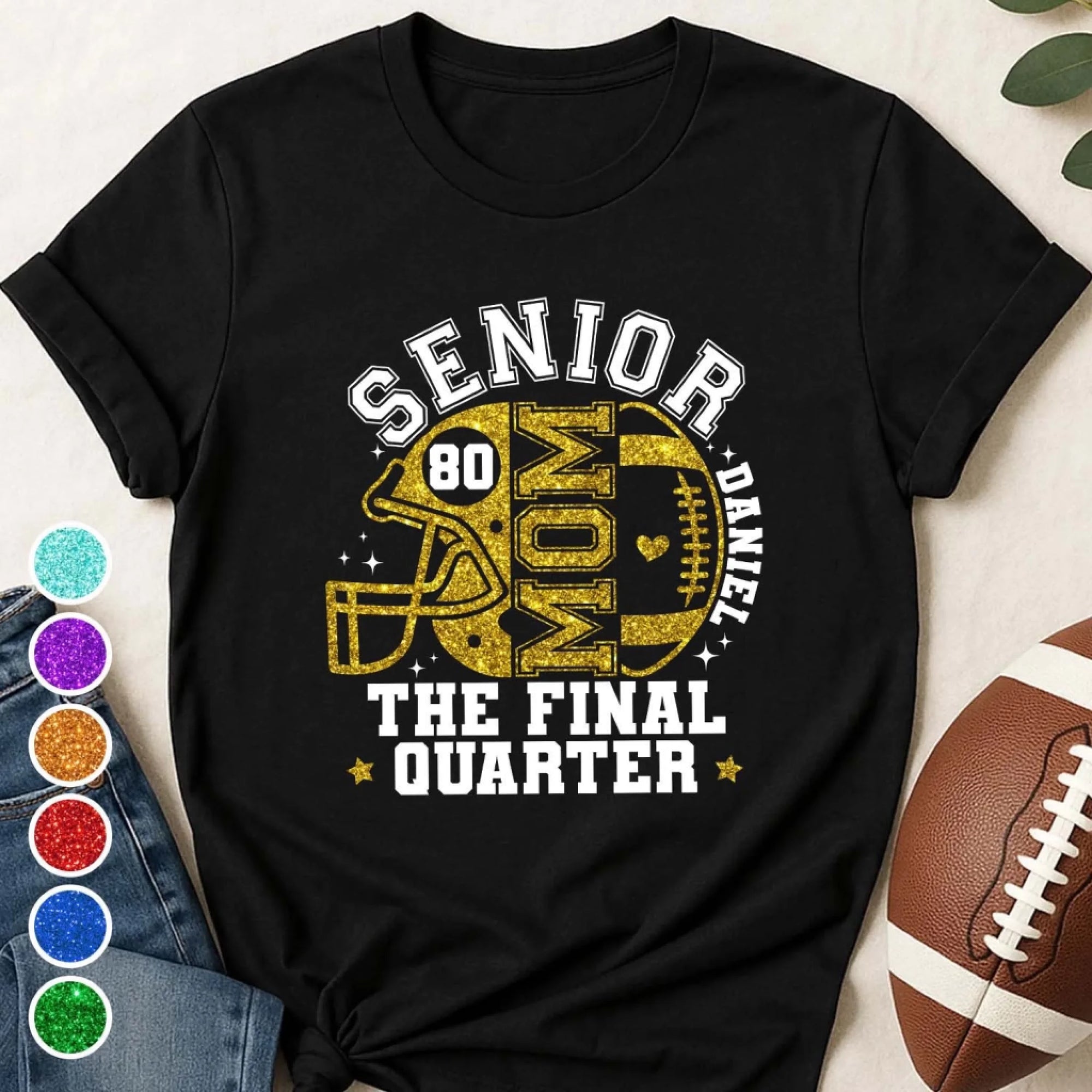 Senior Mom the Final Quarter - Personalized T-shirt, Custom Football Grandma/Grandpa T-Shirt