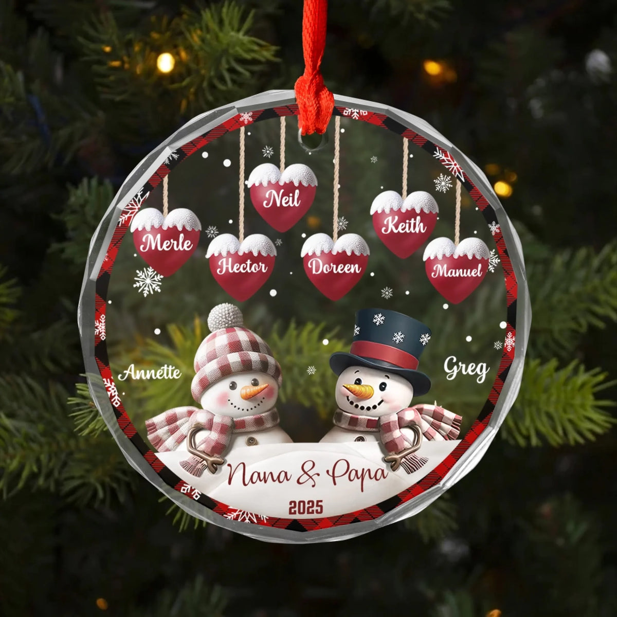 Grandma & Grandpa Snowman Christmas - Personalized Glass Ornament, Gift For Grandparents