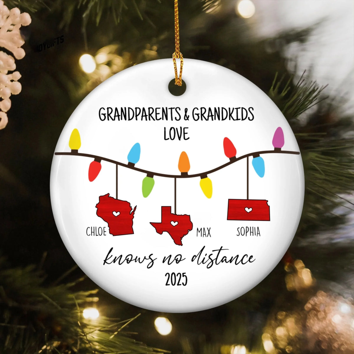 Grandparents & Grandkids Love Knows No Distance - Personalized Ceramic Ornament, Gift For Grandma/Grandpa