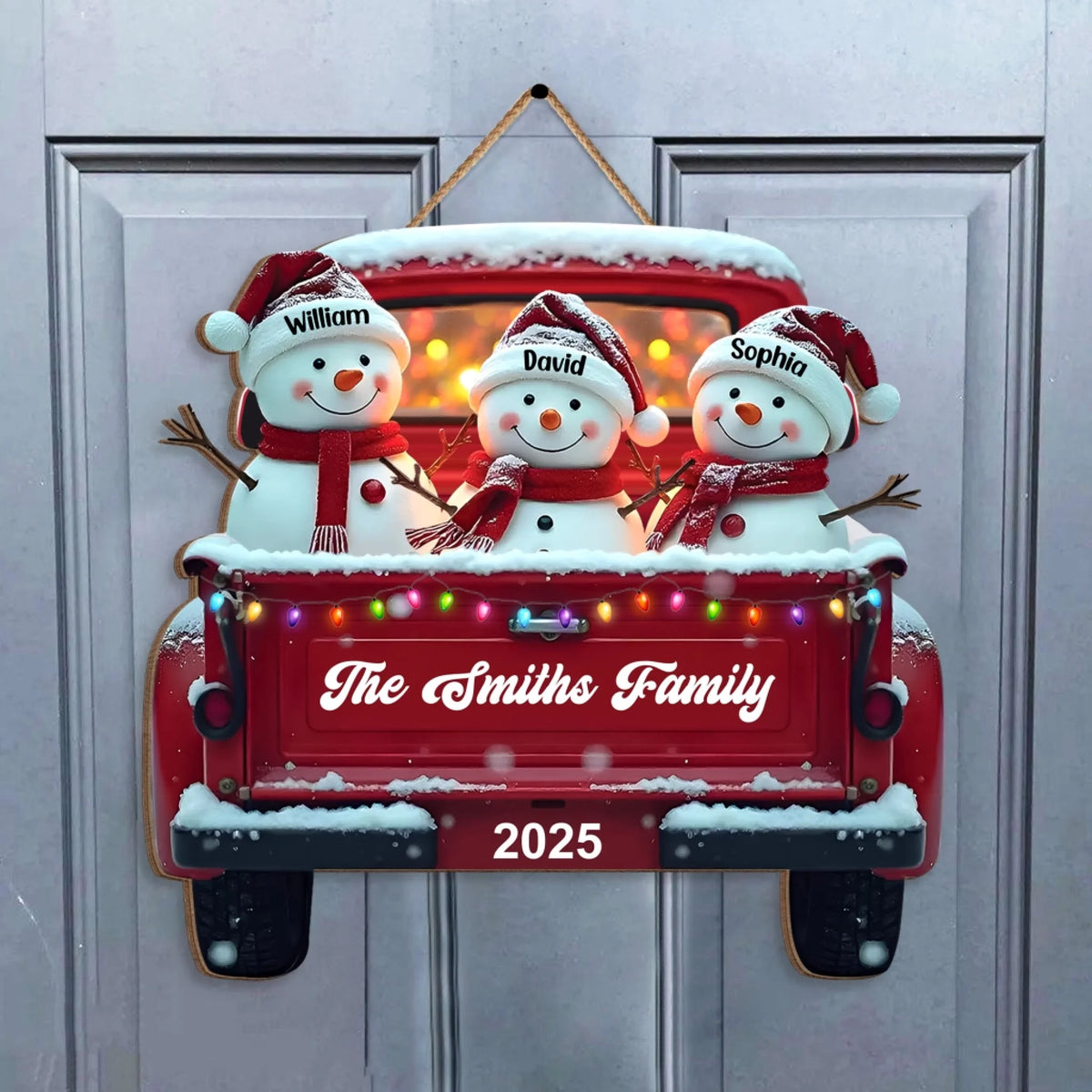 Snowman Family Red Truck Christmas Decoration mk 1