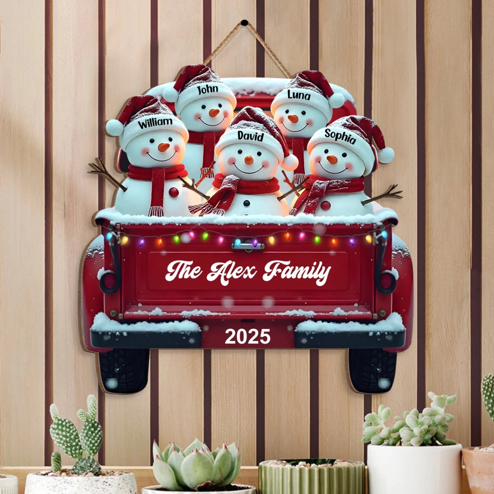 Snowman Family Red Truck Christmas Decoration mk 4