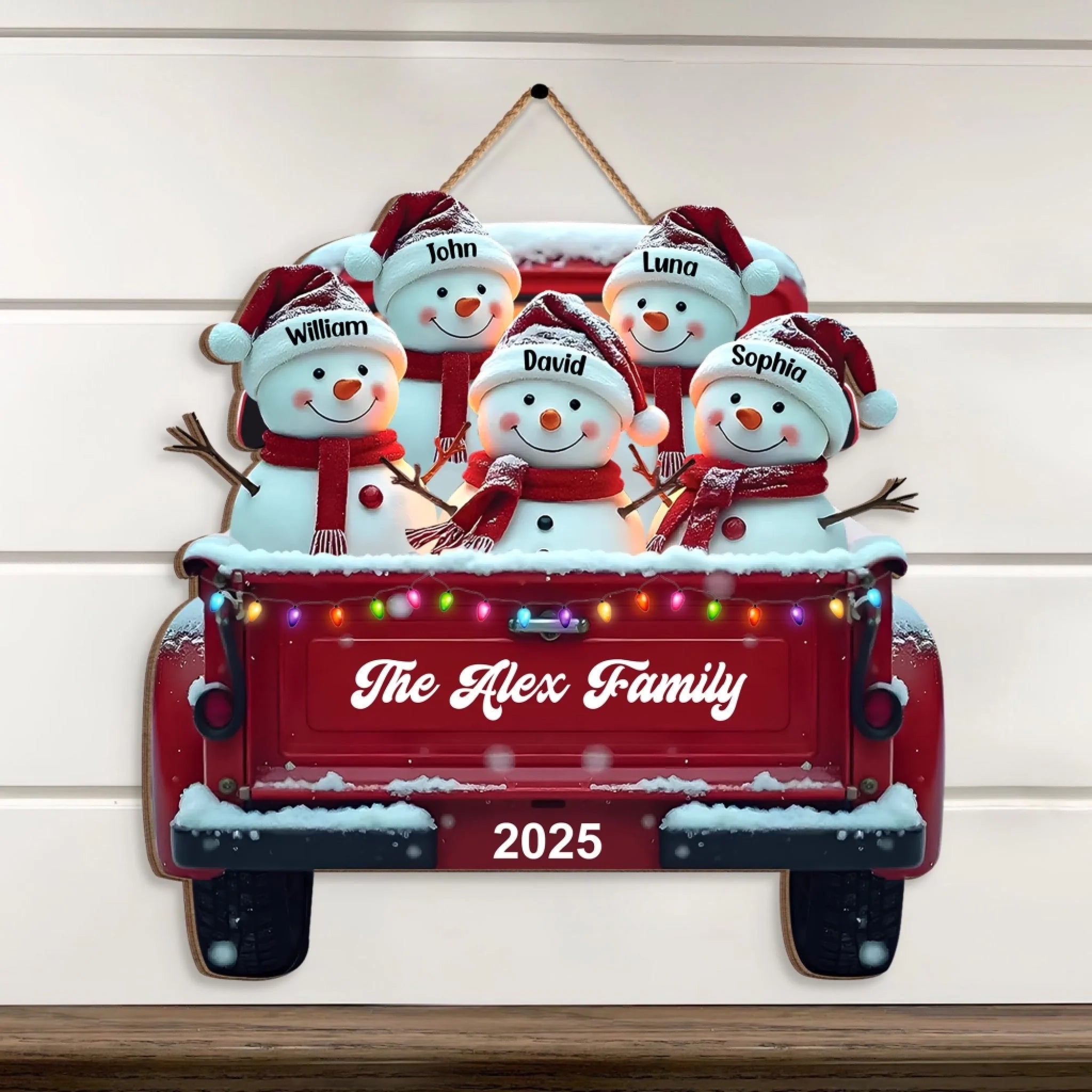 Snowman Family Red Truck Christmas Decoration mk 3