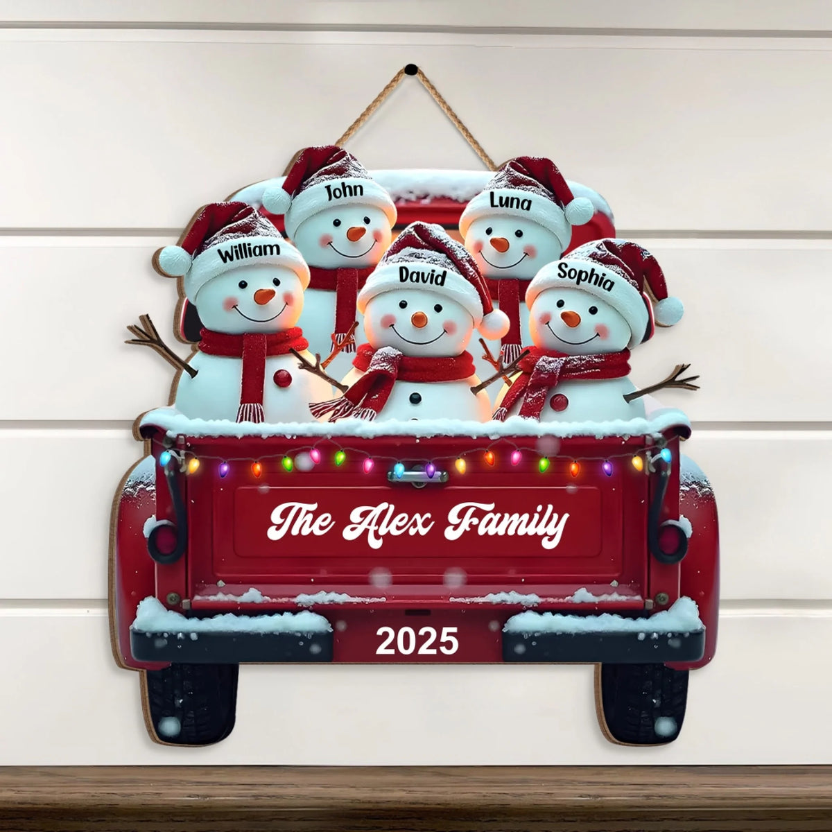 Snowman Family Red Truck Christmas Decoration mk 3