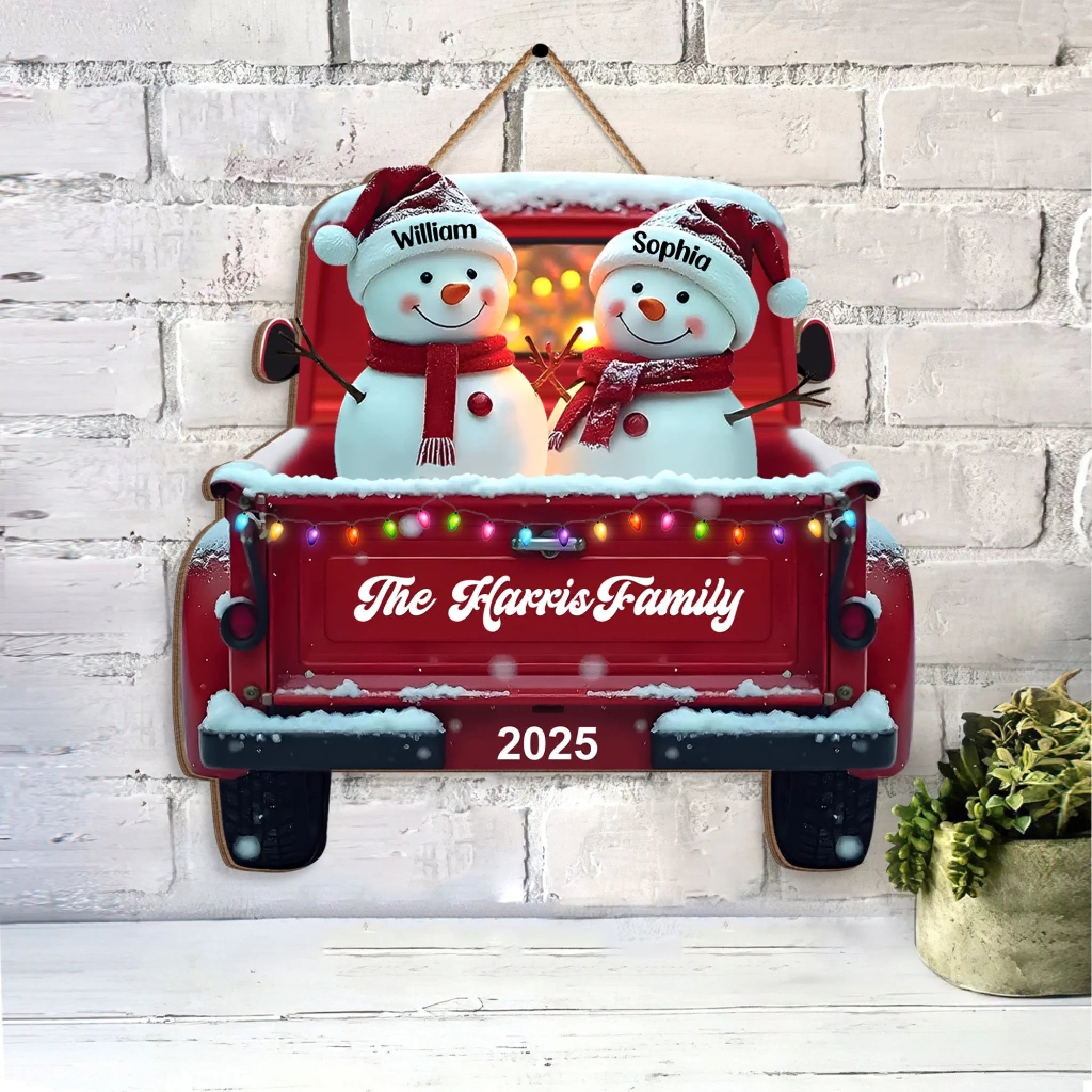 Snowman Family Red Truck Christmas Decoration mk 5