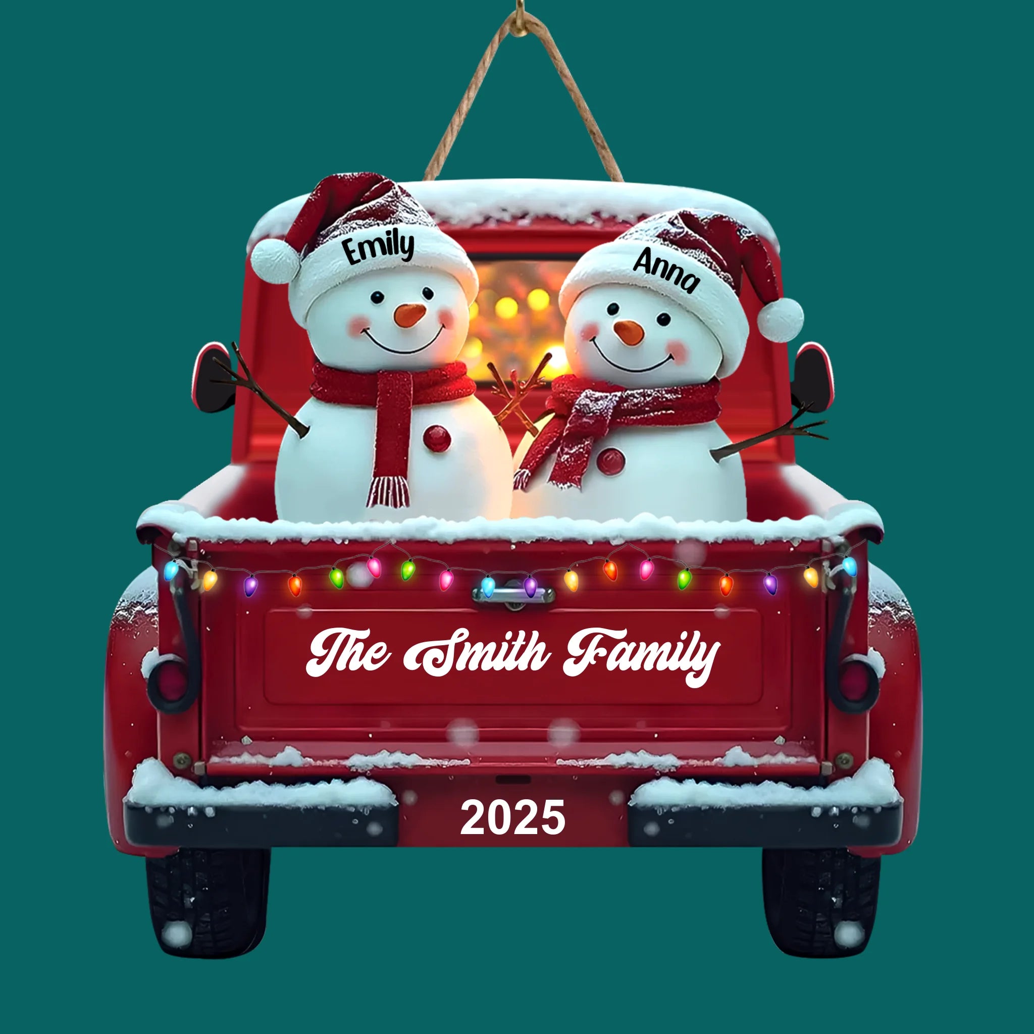 Red Truck Snowman Family - Personalized 1 Layer sign, Gift For Family, Christmas Decoration