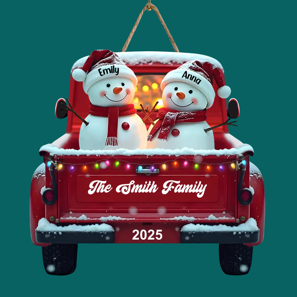 Red Truck Snowman Family - Personalized 1 Layer sign, Gift For Family, Christmas Decoration