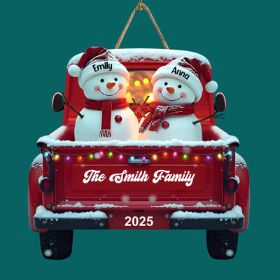 Red Truck Snowman Family - Personalized 1 Layer sign, Gift For Family, Christmas Decoration