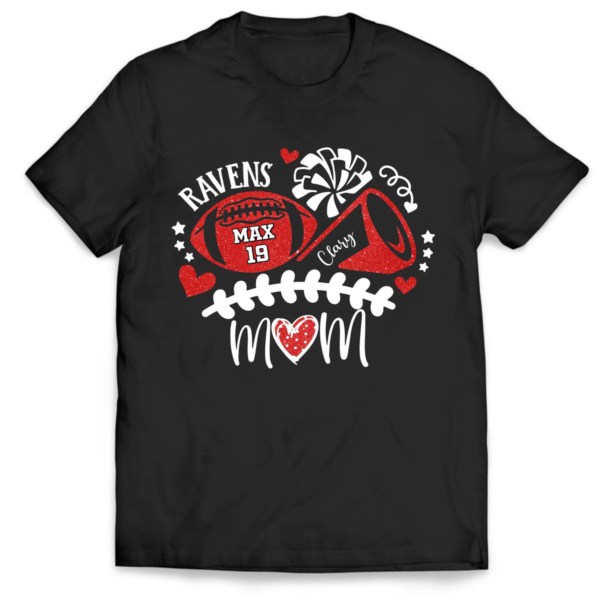 Football and Cheer Mom - Personalized T-shirt, Custom Name and Number Football Shirt, Football Mama Shirt