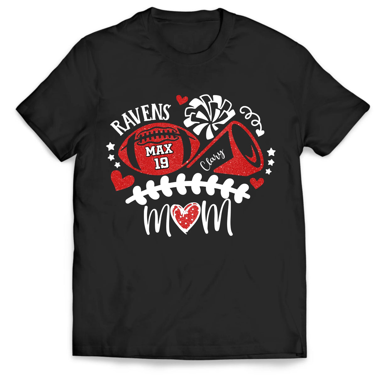 Football and Cheer Mom - Personalized T-shirt, Custom Name and Number Football Shirt, Football Mama Shirt