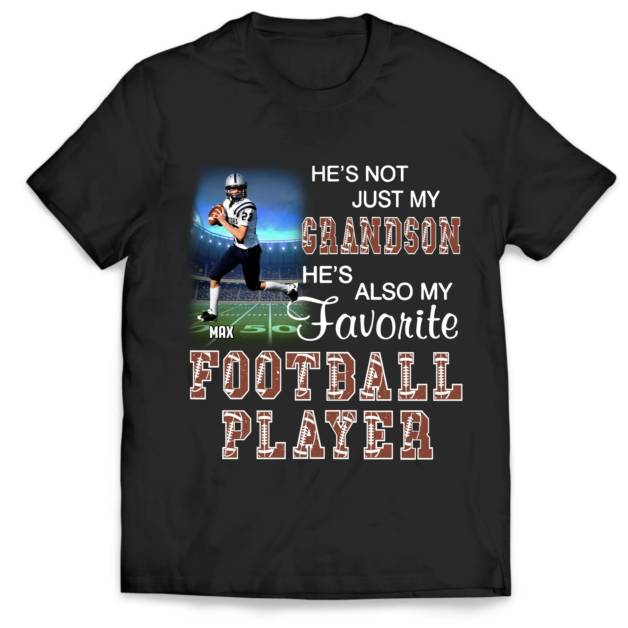 Grandson Football Fan, He's My Favorite Football Player - Personalized T-Shirt, Football Grandma/Grandpa Shirt
