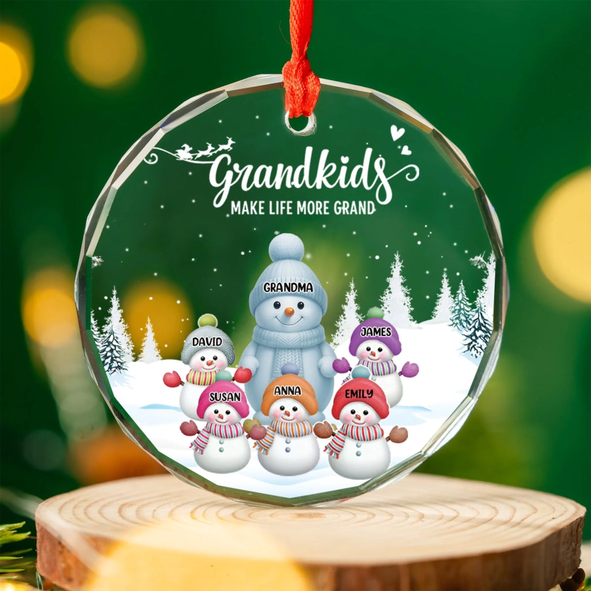 Grandkids Make Life More Grand Snowmen - Personalized Glass Ornament, Gift For Family, Grandma Gift