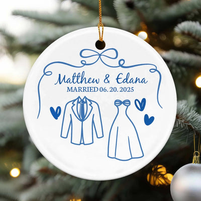 Mr & Mrs First Christmas Married - Personalized Ceramic Ornament, Gift For Couples