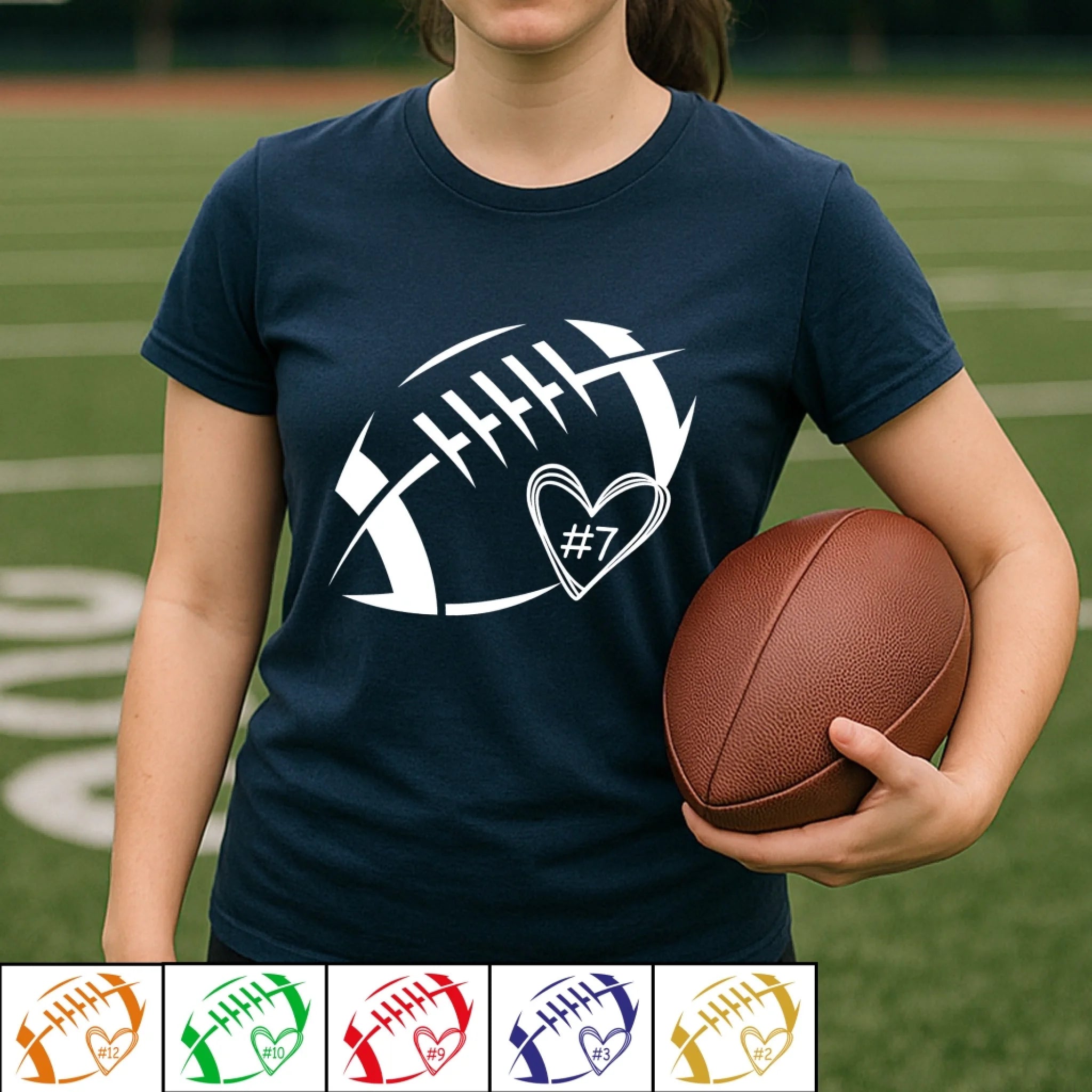 Football Heart & Number - Personalized T-Shirt, Game Day Football, Custom Player Number