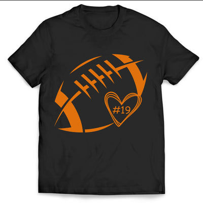 Football Heart & Number - Personalized T-Shirt, Game Day Football, Custom Player Number