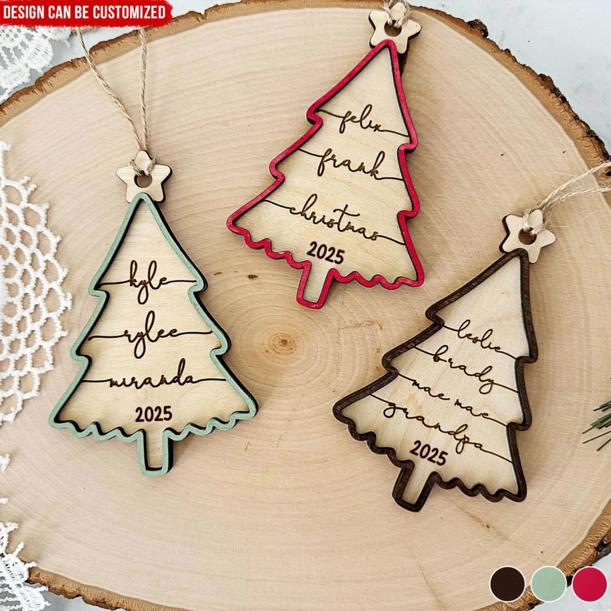 Family Christmas Tree - Personalized 2 Layer Wooden Ornament, Christmas Gift For Family Members, Xmas Family Keepsake