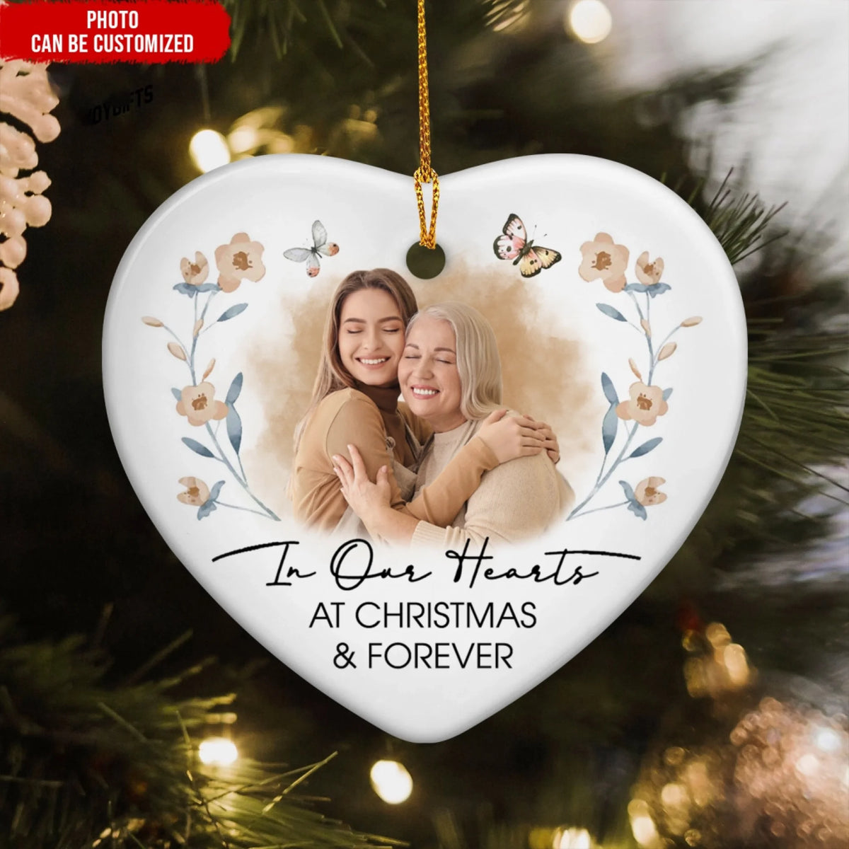 In Our Hearts At Christmas & Forever - Personalized Heart Ceramic Ornament, Memorial Gift, Loss Of Loved One Gift