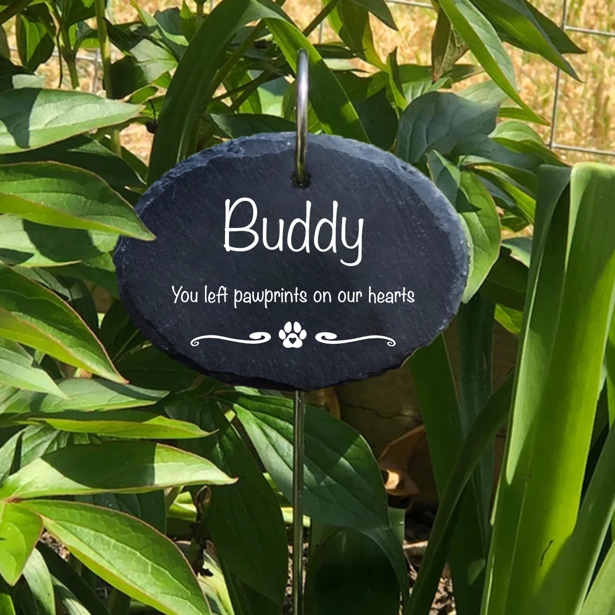 Pet Memorial Garden Slate and Hook / Pet loss / Oval Memorial Plaque / Loss of Dog / Pet Bereavement Gift / Garden Memorial - GS01