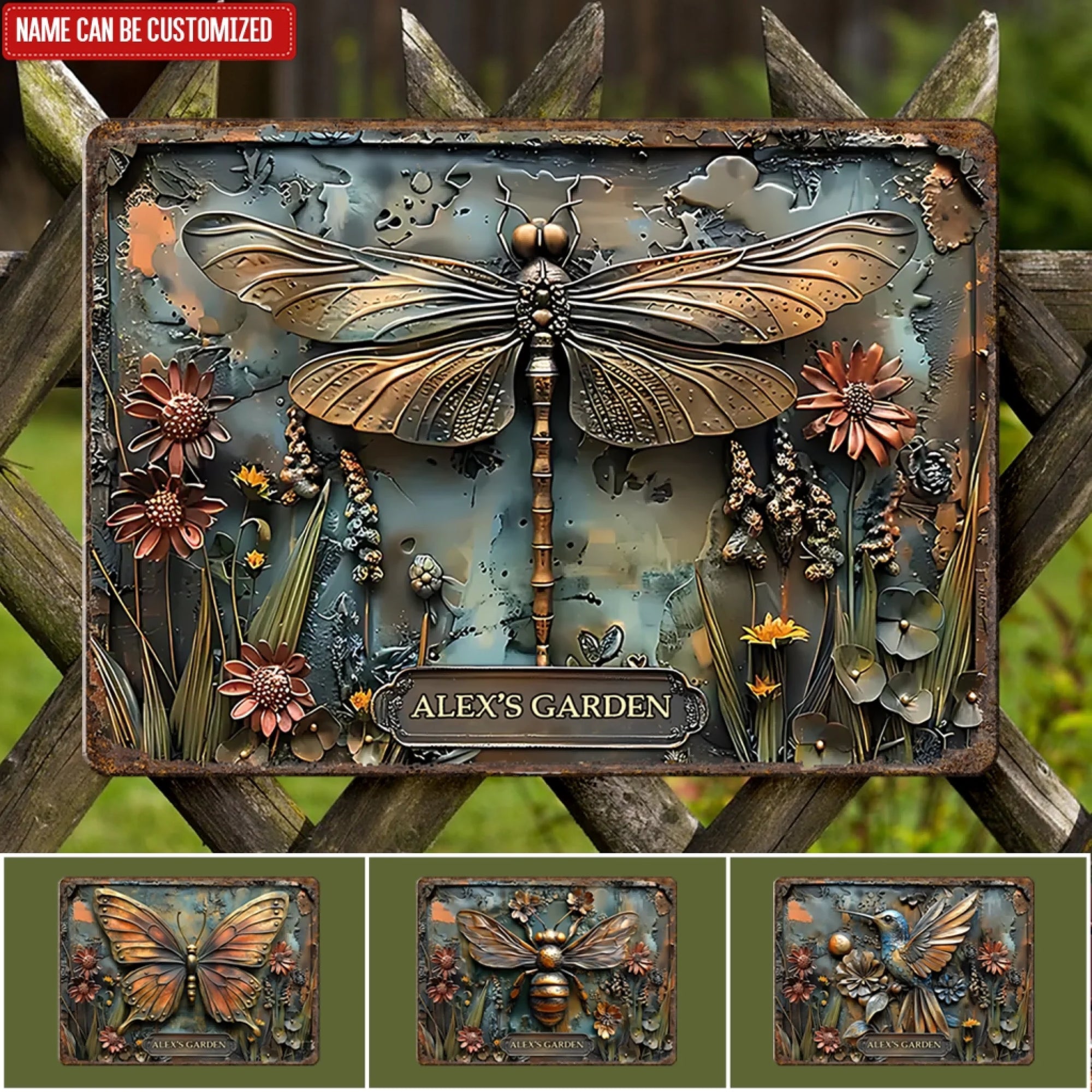 Stunning Dragonfly - Personalized Metal Sign, Gift For Garden Lovers