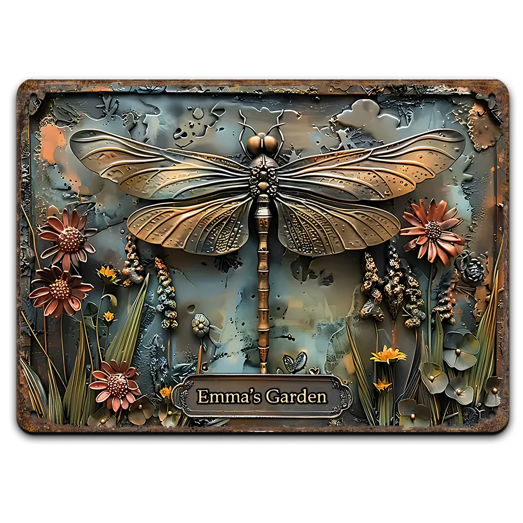 Stunning Dragonfly - Personalized Metal Sign, Gift For Garden Lovers