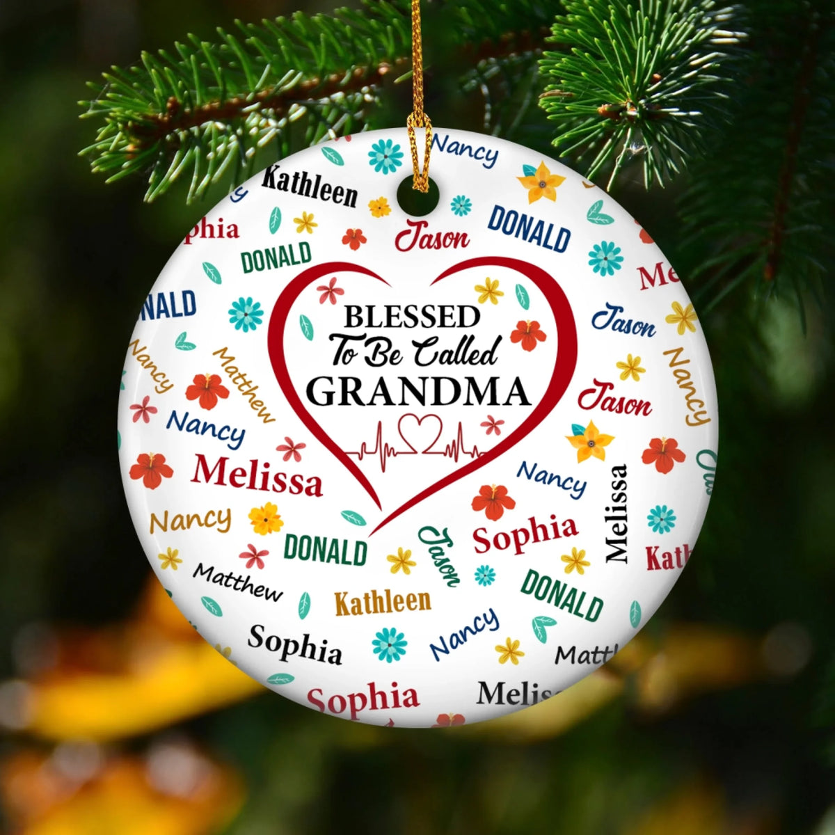 Blessed To Be Called Grandma Colorful Flower - Personalized Ceramic Ornament, Gift For Grandma, Family Gift