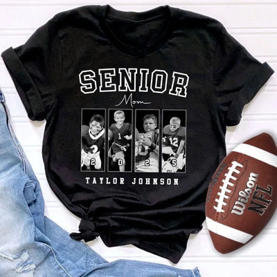 Senior Football Mama - Personalized T-Shirt, Custom Photo Football Mom Tee, Gift For Football Mom