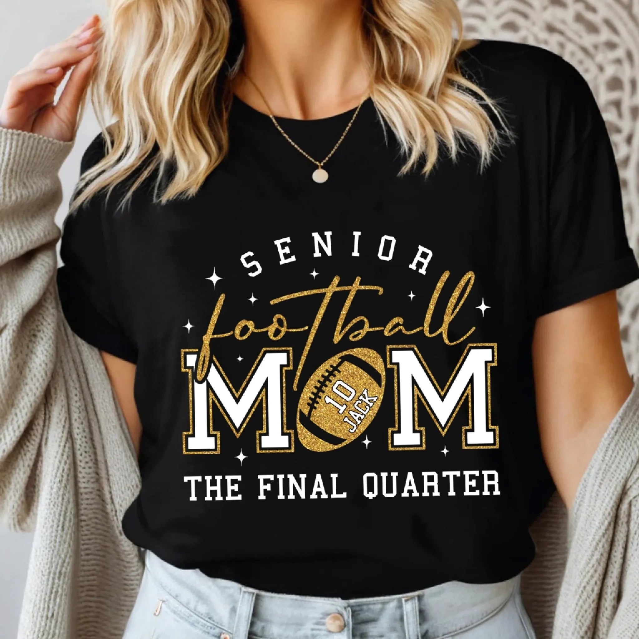 Glitter Senior Football Mom The Final Quarter - Personalized T-Shirt, Football Mom