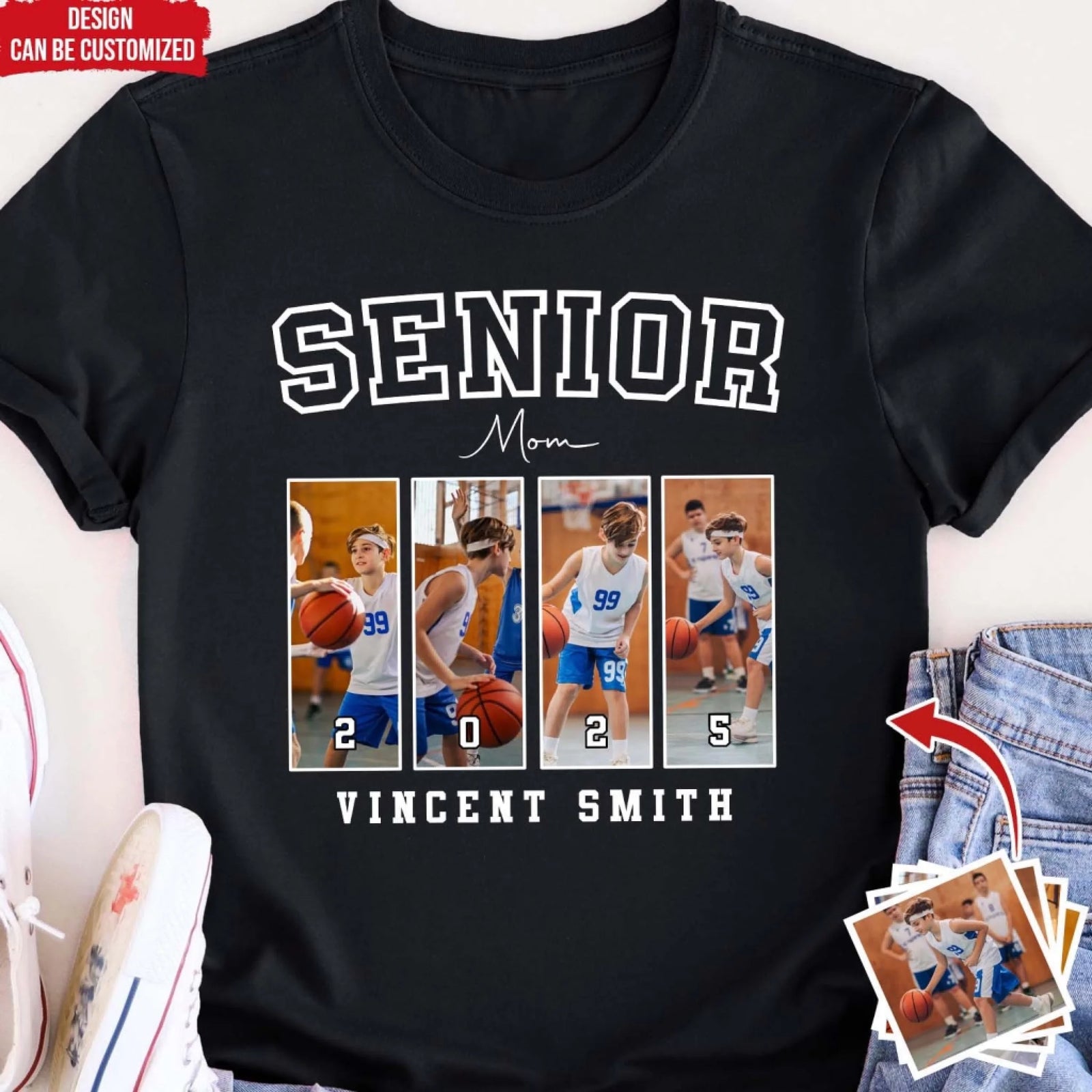 Senior Mom Custom Photo - Personalized T-Shirt, Sport Mom Shirt, Graduation Family Shirt