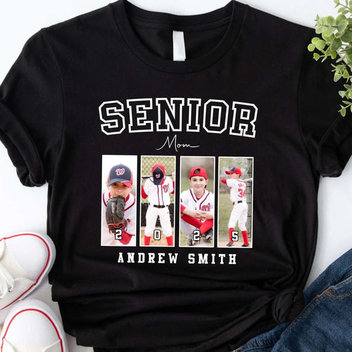 Senior Mom Custom Photo - Personalized T-Shirt, Sport Mom Shirt, Graduation Family Shirt