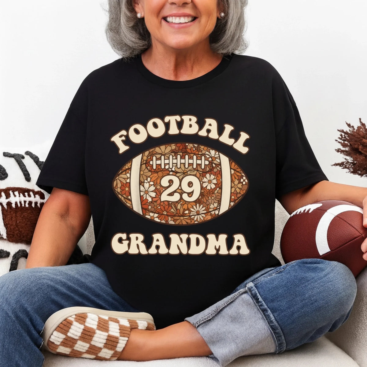 Floral Football Mom/Grandma - Personalized T-Shirt, Gift For Football Family, Football Lover Shirt