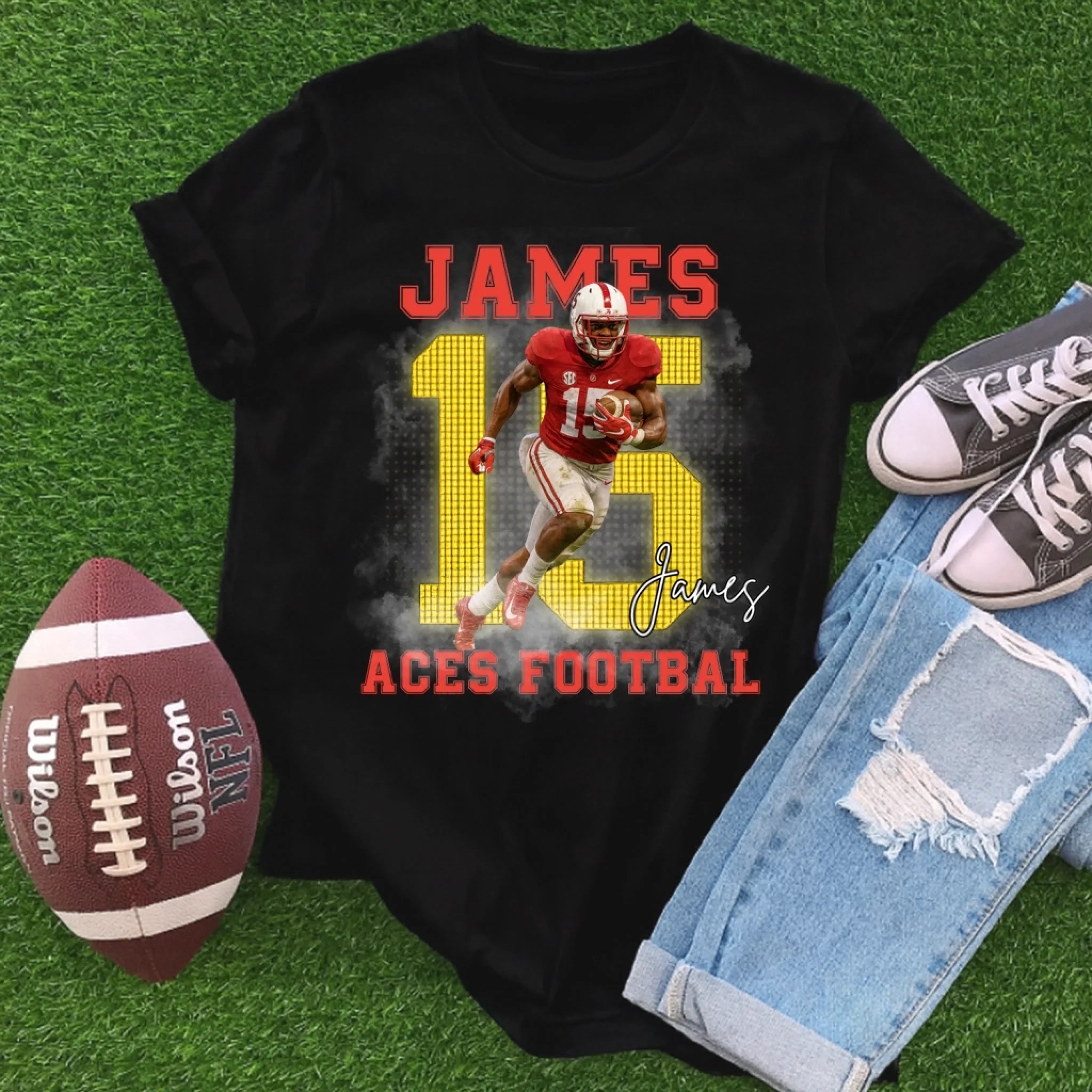 Custom Name And Number Football Player - Personalized T-shirt, Custom Photo