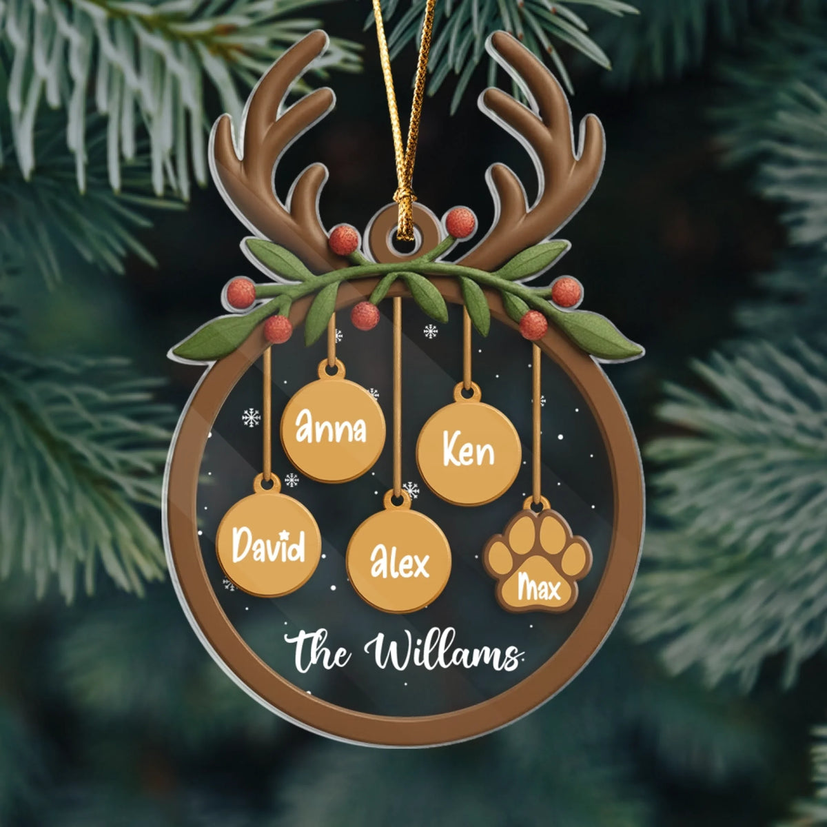 Reindeer Family Christmas - Personalized Acrylic Ornament, Gift For Family Members, Holiday Decorations