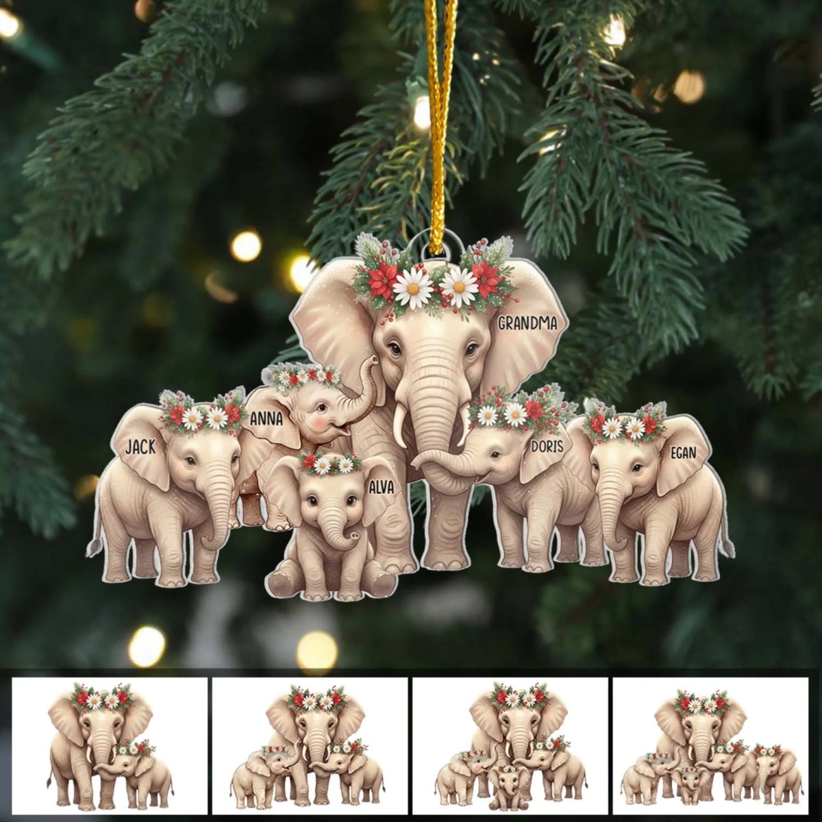 Grandma/Mommy Elephant With Little Calves - Personalized Acrylic Ornament, Gift For Nana And Mom, Family Gift