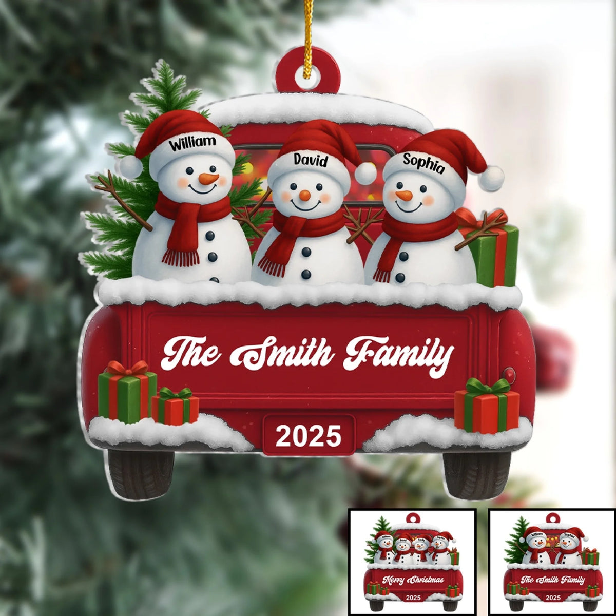 Festival Snowman Family - Personalized Acrylic Ornament, Family Ornament