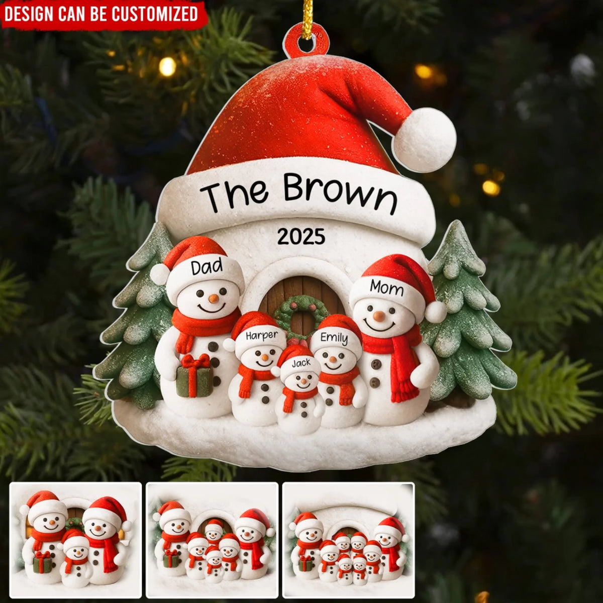 Snowman Family Christmas Hat - Personalized Acrylic Ornament, Gift For Family