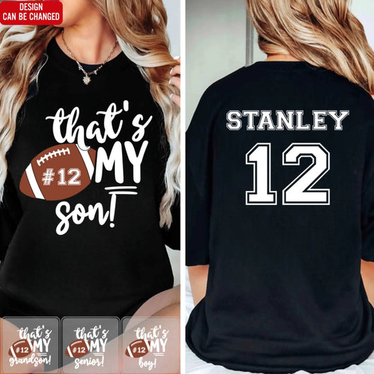 Game Day Football That's My Grandson - Personalized T-Shirt 2 Sided, Custom Number, Football Family Shirt