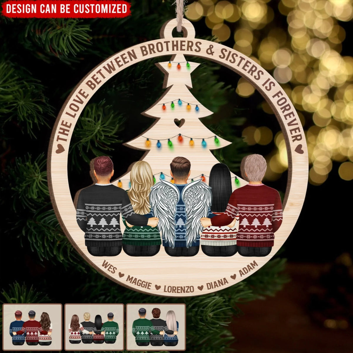 The Love Between Brothers & Sisters is Forever - Personalised Wooden Ornament, Christmas Gift For Family