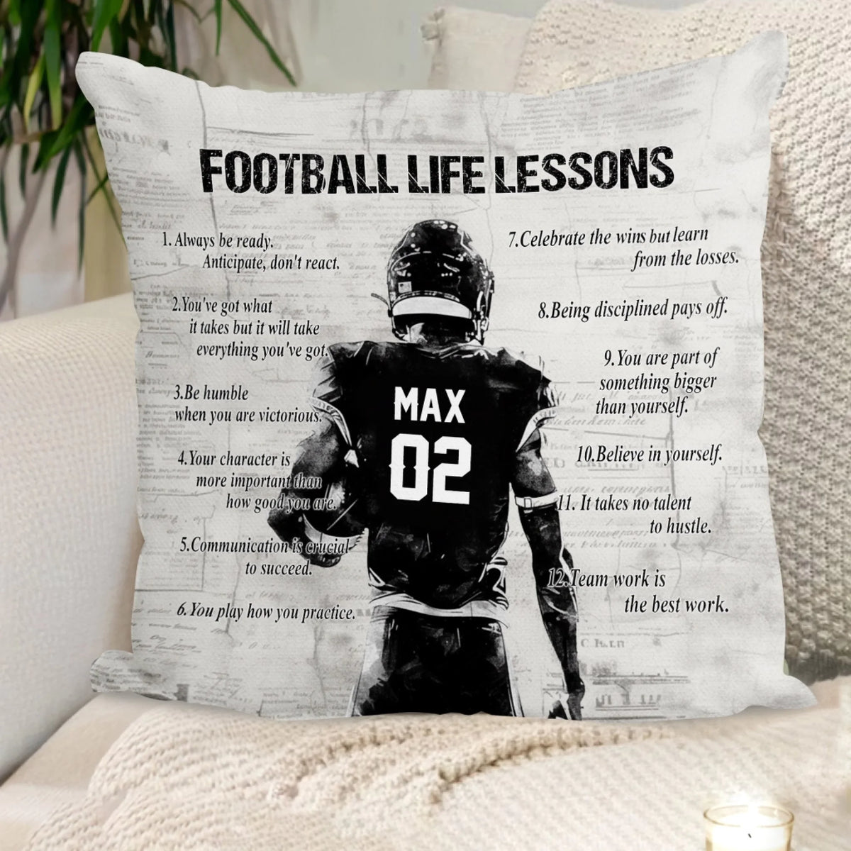 Football Life Lessons - Personalized Pillow, Gift For Football Player, Football Lover Christmas Decor
