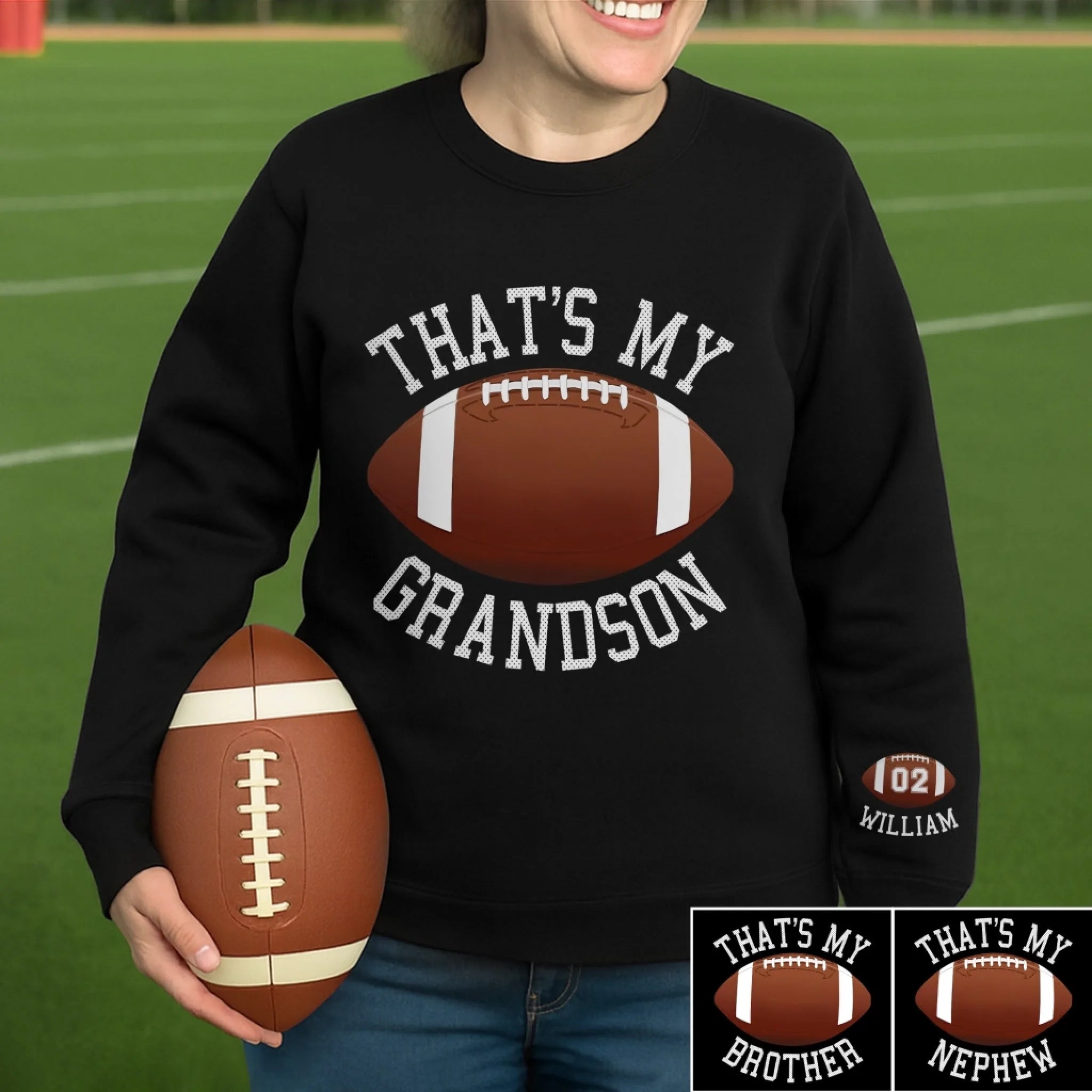 That's My Grandson - Personalized Sleeve Print Sweatshirt, Gift For Football Fan, Football Grandma