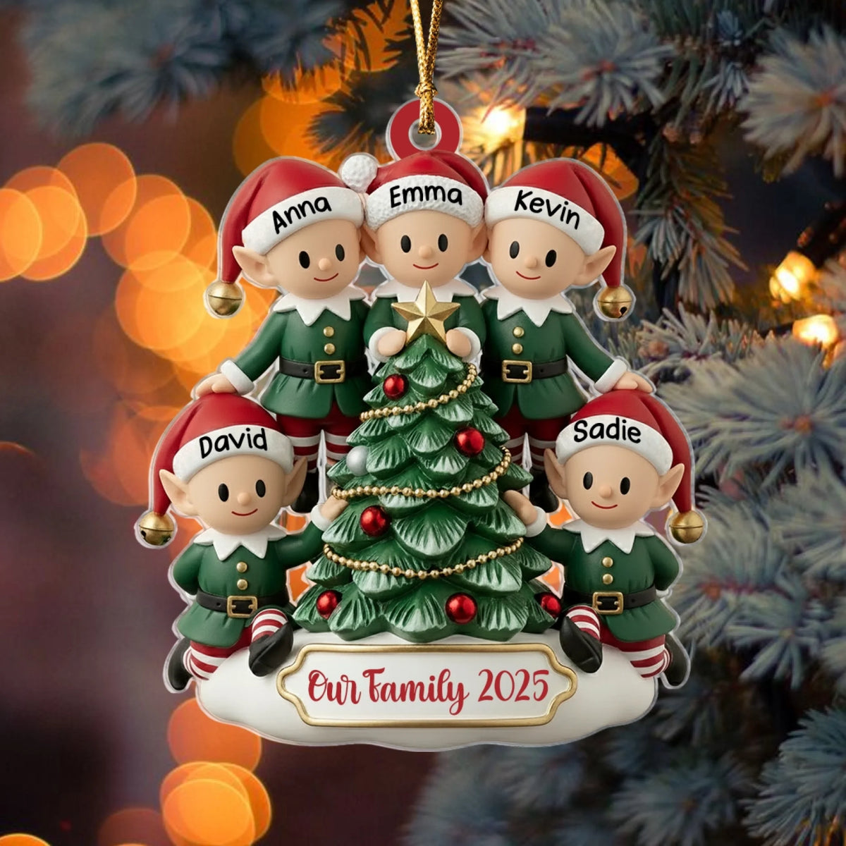 Elf Family Cute Ornament - Personalized Acrylic Ornament, Family Gift, Christmas Decor