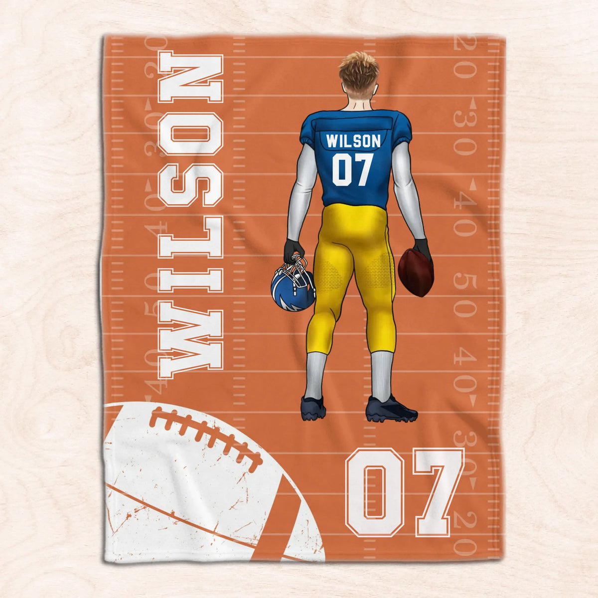 Football Player With Name And Number - Personalized Blanket, Gift For Football Lover
