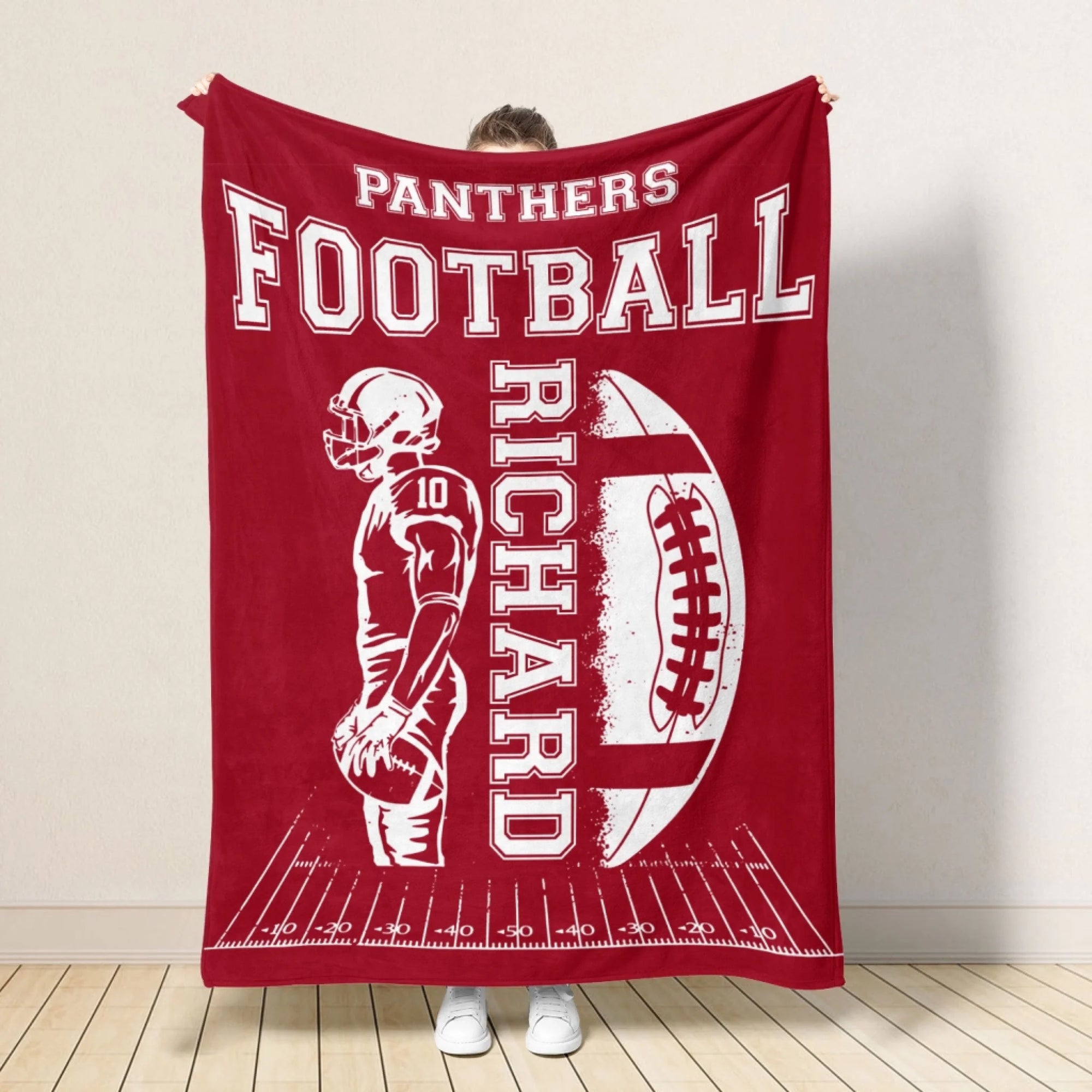 Custom Football Blanket with Name and Number - Personalized Blanket, Sports Blanket, Team Gift, Gift for him, Football Gift