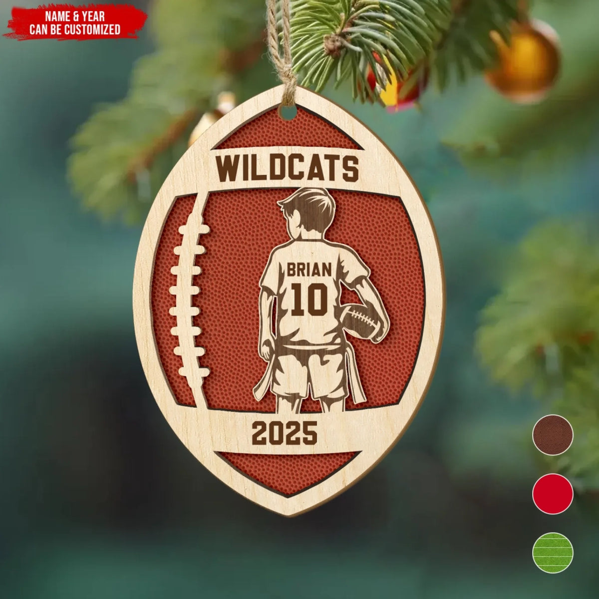 Football Player Kid Boy - Personalized 2-Layer Wooden Ornament, Boy Christmas Ornament with Name Jersey, Gift for Son, Senior Football Gift