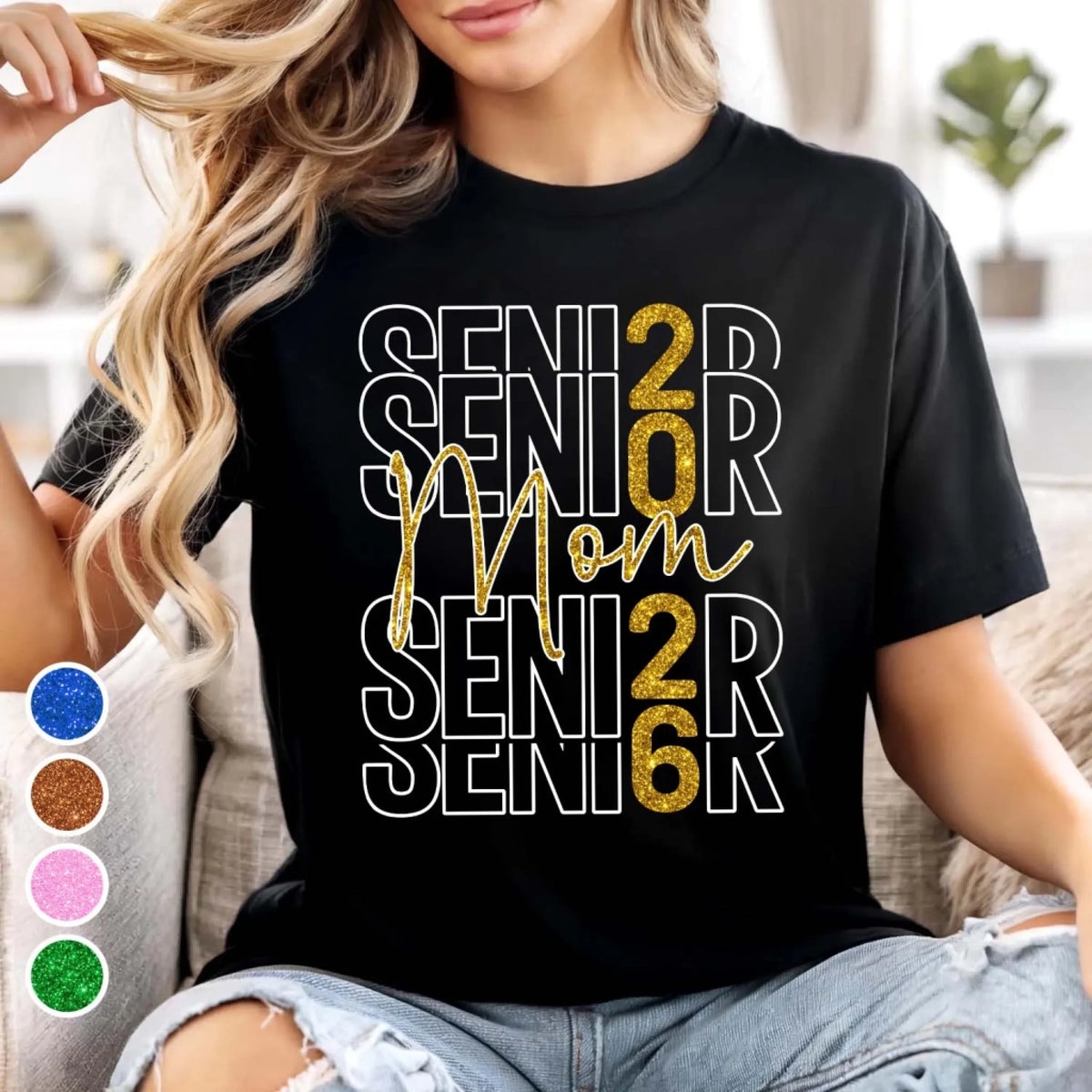 Senior Football 2026 Glitter Mom/Grandma - Personalized T-shirt, Gift For Football Mom Or Grandma, Football Family Shirt