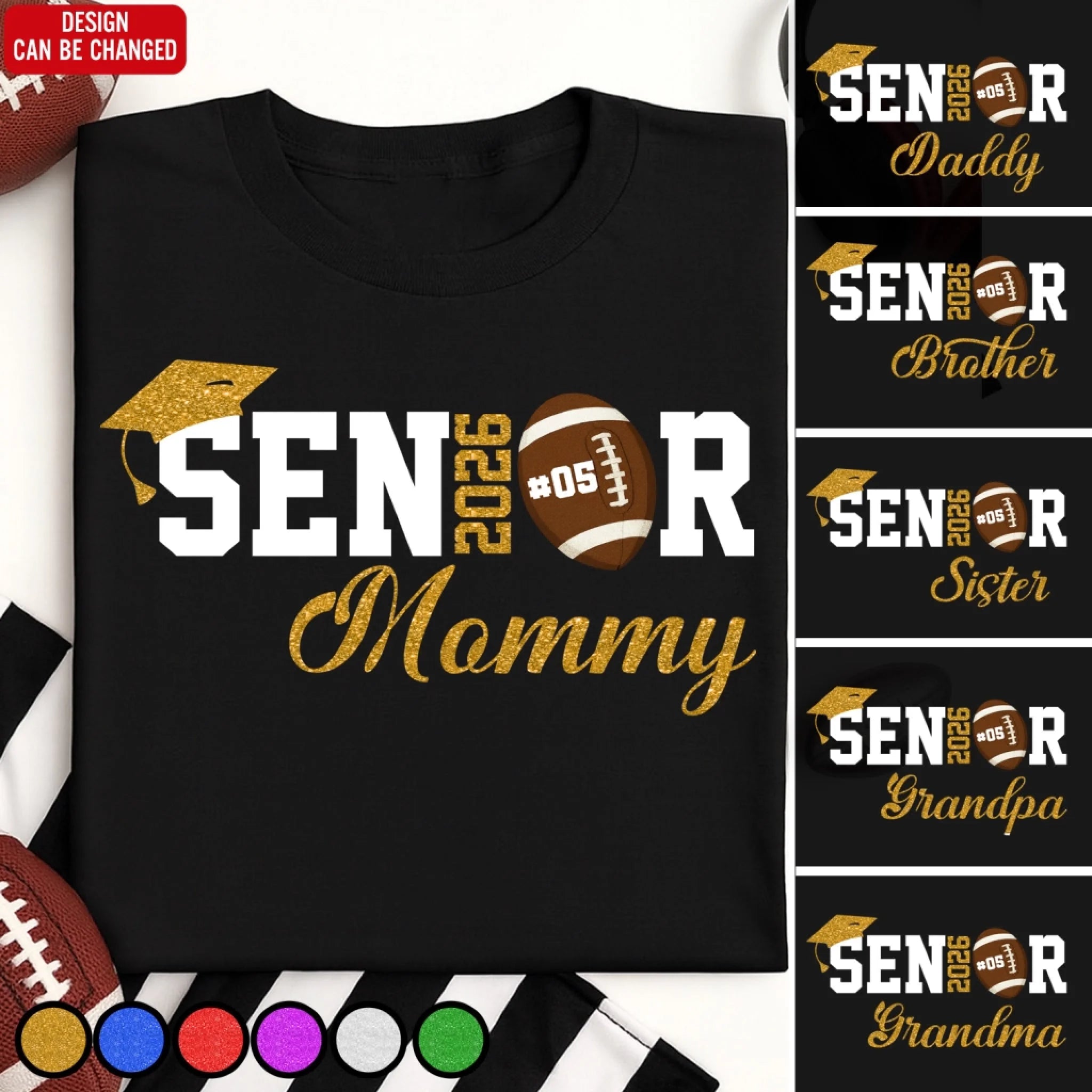 Glitter Senior 2026 Football Family - Personalized T-Shirt, Football Matching T-shirt, Family Gift, Football Lover Gift