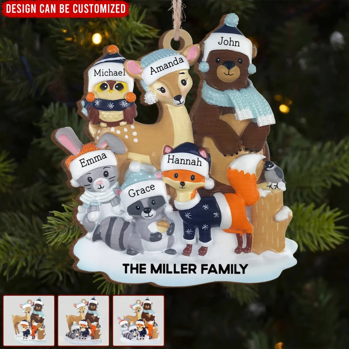 Woodland Family - Personalized Wooden Ornament, Family Gift