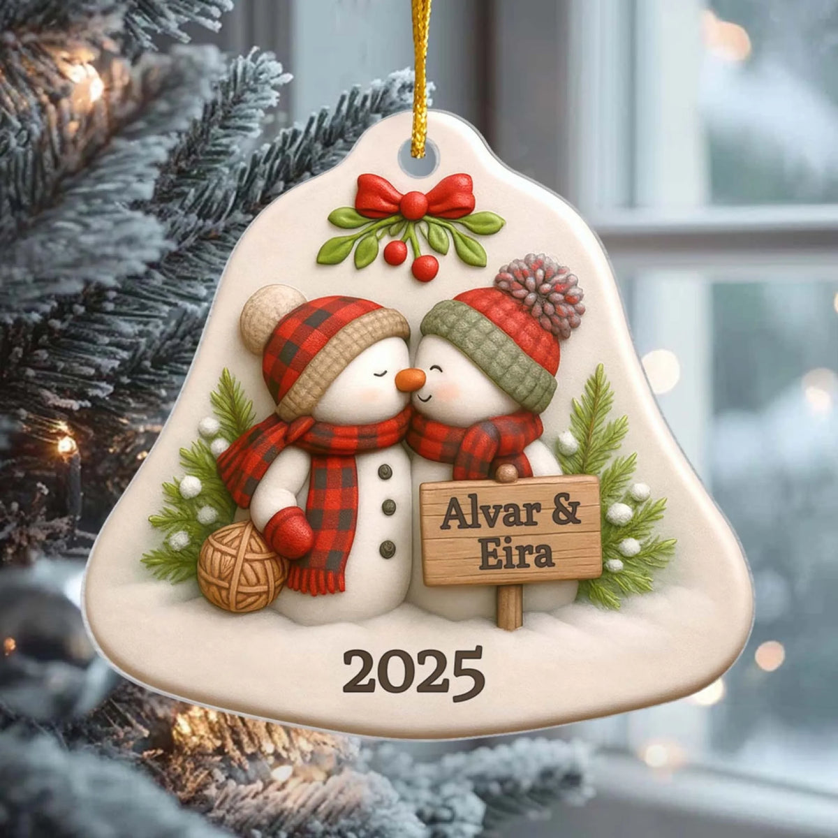 Kissing Snowman Couple - Personalized Acrylic Ornament, Couple Gift Ornament