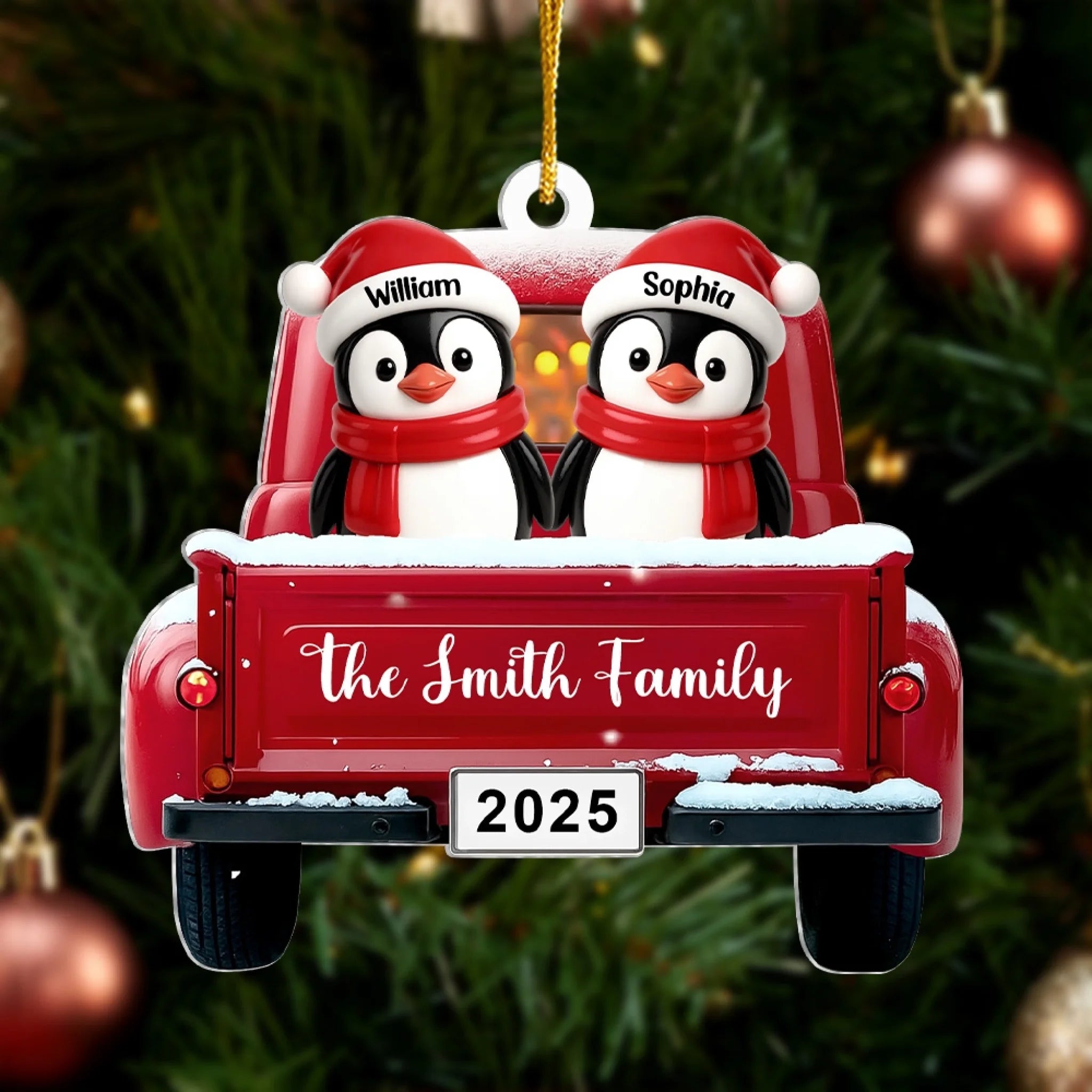 Penguin Family Christmas With Red Truck mk 1
