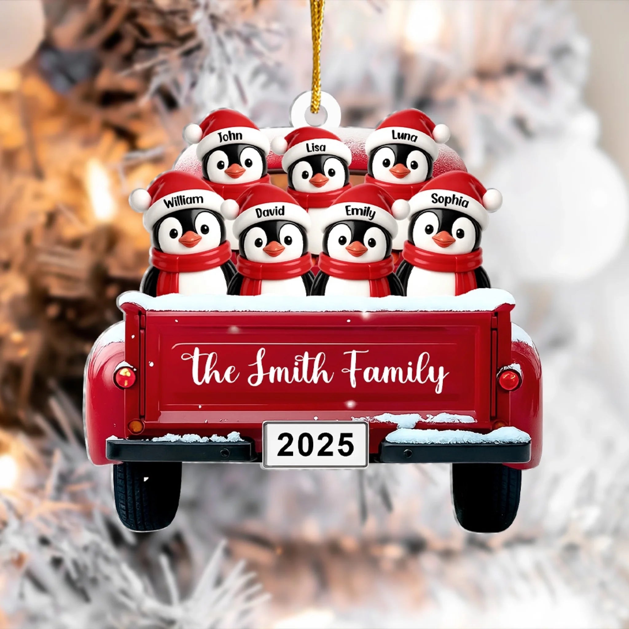 Penguin Family Christmas With Red Truck mk 6