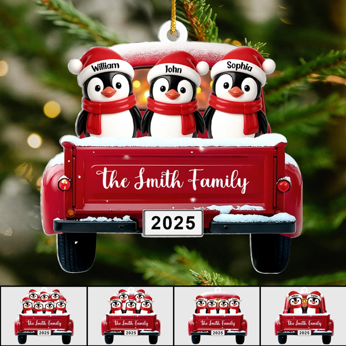 Penguin Family Christmas With Red Truck mk thumb